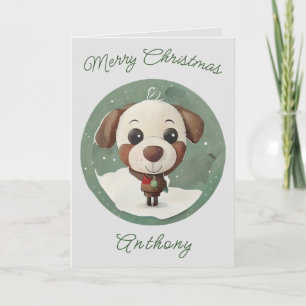Schattigee Kerst Doggie Cartoon - Naam Maatwerk Feestdagen Kaart