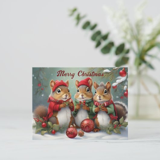 Schattigee kerst eekhoorns charmant briefkaart (Staand voorkant)