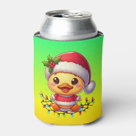 Schattigee Kerst Eend Cartoon Santa-68362 Blikjeskoeler (Blikje Voorkant)