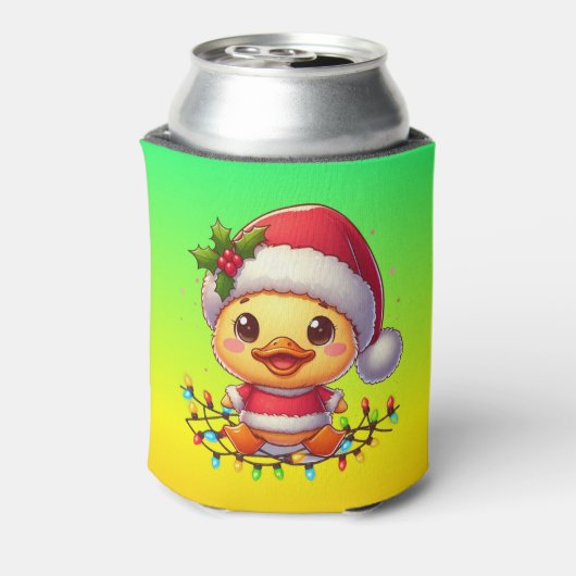 Schattigee Kerst Eend Cartoon Santa-68362 Blikjeskoeler (Blikje Achterkant)