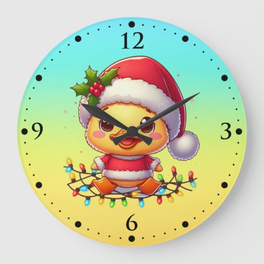 Schattigee Kerst Eend Cartoon Santa-68362 Grote Klok (Voorkant)