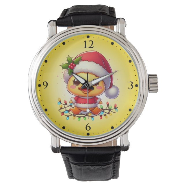 Schattigee Kerst Eend Cartoon Santa-68362 Horloge (Voorkant)