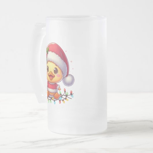 Schattigee Kerst Eend Cartoon Santa-68362 Matglas Bierpul (Voorkant links)