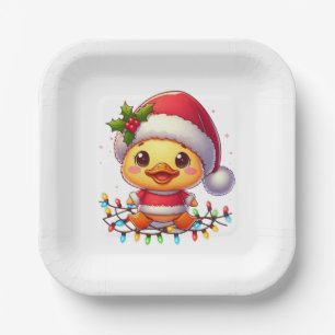 Schattigee Kerst Eend Cartoon Santa-68362 Papieren Bordje