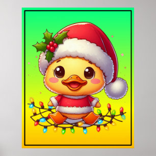 Schattigee Kerst Eend Cartoon Santa-68362 Poster