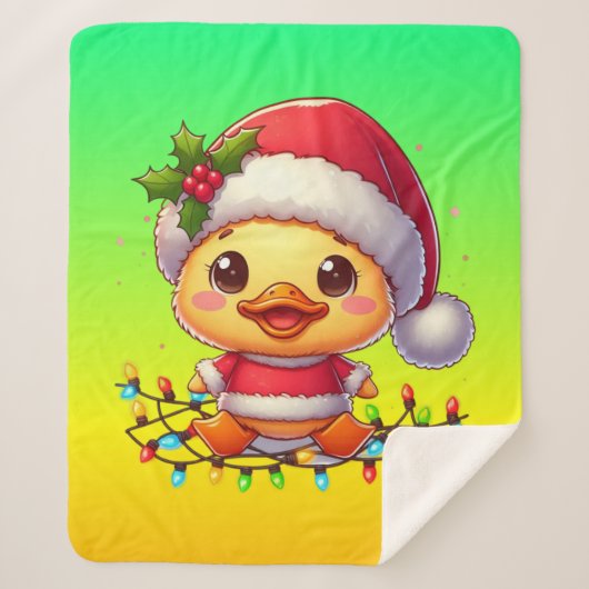 Schattigee Kerst Eend Cartoon Santa-68362 Sherpa Deken (Voorkant)