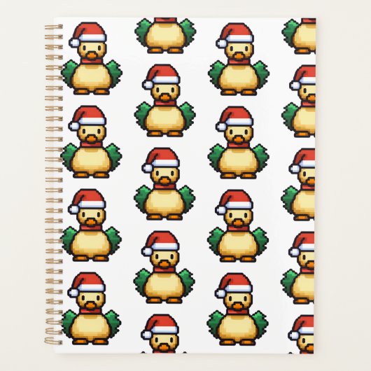 Schattigee Kerst Eend in Santa hat Pixel kunst Planner (Voorkant)