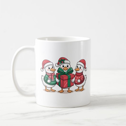 Schattigee Kerst Eenden Cartoon Art-68105 Koffiemok (Links)