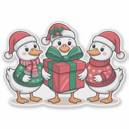 Schattigee Kerst Eenden Cartoon Art-68105 Sticker (Voorkant)