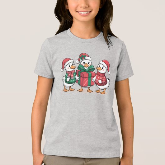 Schattigee Kerst Eenden Cartoon Art-68105 Tri-Blend Shirt (Voorkant)