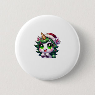 Schattigee Kerst Eenhoorn in Boom Kostuum Cartoon Ronde Button 5,7 Cm
