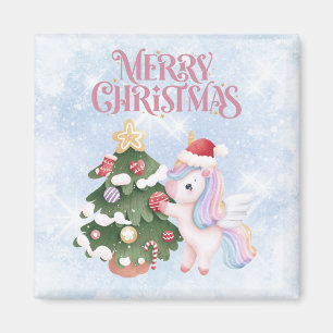 Schattigee Kerst Eenhoorn op Sparkle Blue Sky Magneet
