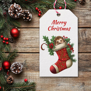 Schattigee kerst egel gluren cadeaulabel