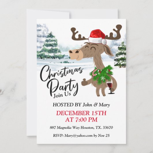 Schattigee kerst eland kerst uitnodiging (Voorkant)