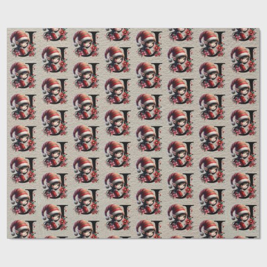 Schattigee Kerst Elf Feestbrief J Cadeaupapier (Vlak)