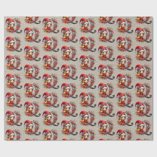 Schattigee Kerst Elf Feestbrief Q Cadeaupapier (Vlak)