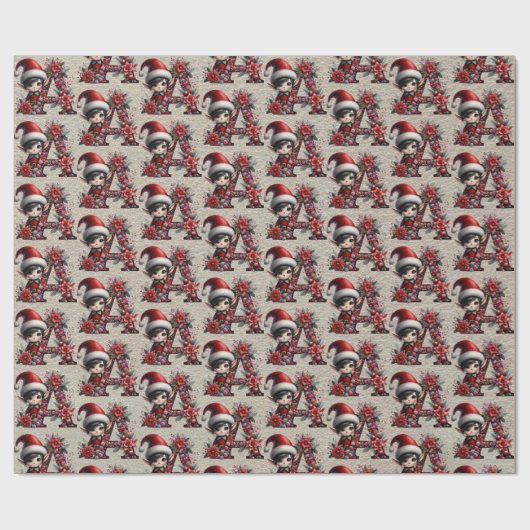 Schattigee Kerst Elf Feestelijke letter A Cadeaupapier (Vlak)