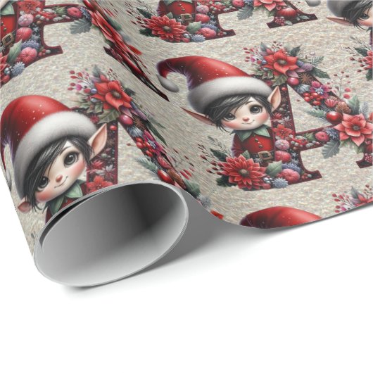 Schattigee Kerst Elf Feestelijke letter A Cadeaupapier (Rol Hoek)