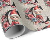 Schattigee Kerst Elf Feestelijke letter C Cadeaupapier (Rol Hoek)