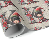 Schattigee Kerst Elf Feestelijke letter K Cadeaupapier (Rol Hoek)