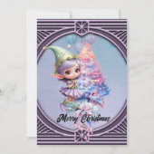 Schattigee kerst elf in delicate paarse kleuren feestdagenkaart (Voorkant)