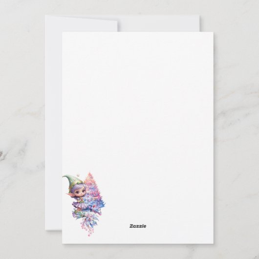 Schattigee kerst elf in delicate paarse kleuren feestdagenkaart (Achterkant)