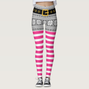 Schattigee Kerst elf klant leggings (grijs & roze)