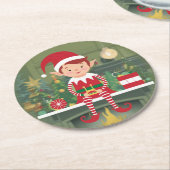 Schattigee kerst elf op plank papier Onderzetter (Gebogen)