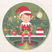 Schattigee kerst elf op plank papier Onderzetter (Voorkant)