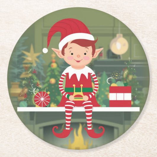 Schattigee kerst elf op plank papier Onderzetter (Voorkant)