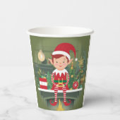 Schattigee kerst elf op plank papieren bekers (Achterkant)