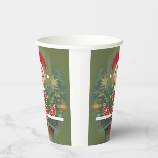 Schattigee kerst elf op plank papieren bekers (Rechts)