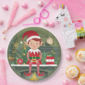 Schattigee kerst elf op plank rond papier Bord (Feest)