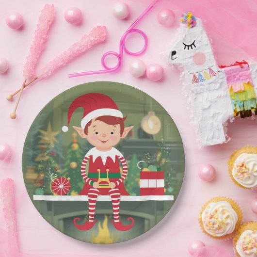 Schattigee kerst elf op plank rond papier Bord (Feest)