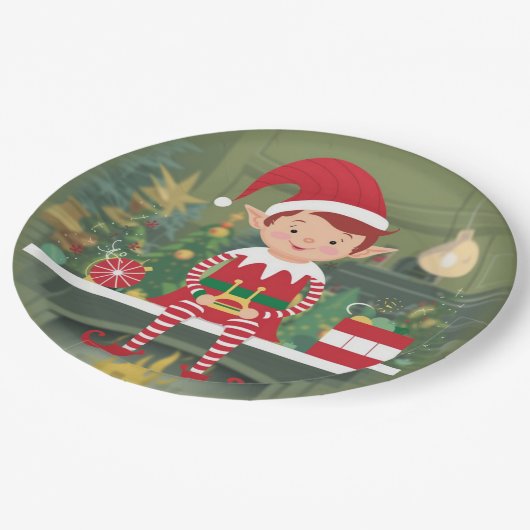 Schattigee kerst elf op plank rond papier Bord (Gekanteld)