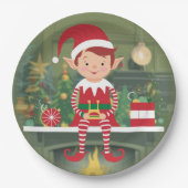 Schattigee kerst elf op plank rond papier Bord (Voorkant)