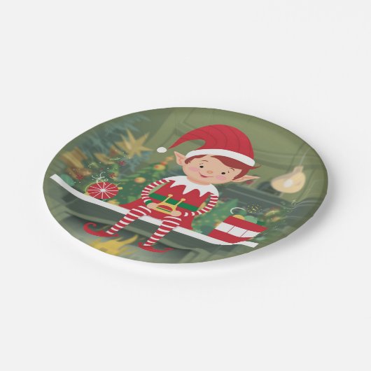 Schattigee kerst elf op plank rond papier Bord (Gekanteld)