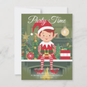 Schattigee kerst elf op plank uitnodiging (Voorkant)