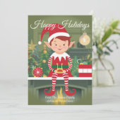 Schattigee kerst elf op plank vakantie Kaart (Staand voorkant)