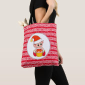 Schattigee kerst elf op rood en wit tote bag (Dichtbij)