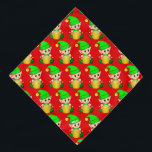 Schattigee Kerst Elf Patroon op rood Bandana<br><div class="desc">Kerstelf gekleed in een groen patroon op een rode achtergrond. Milo-tekst kan worden gepersonaliseerd.</div>