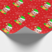 Schattigee Kerst Elf & Sneeuwvlokken op Rood Cadeaupapier (Hoek)