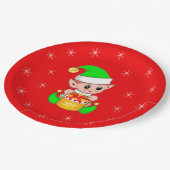 Schattigee Kerst Elf & Sneeuwvlokken op Rood Papieren Bordje (Gekanteld)