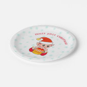 Schattigee kerst elf & sneeuwvlokken op wit papieren bordje (Gekanteld)