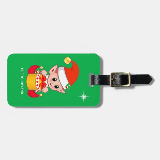Schattigee Kerst Elf & Star op Groen Bagagelabel (Voorkant horizontaal)