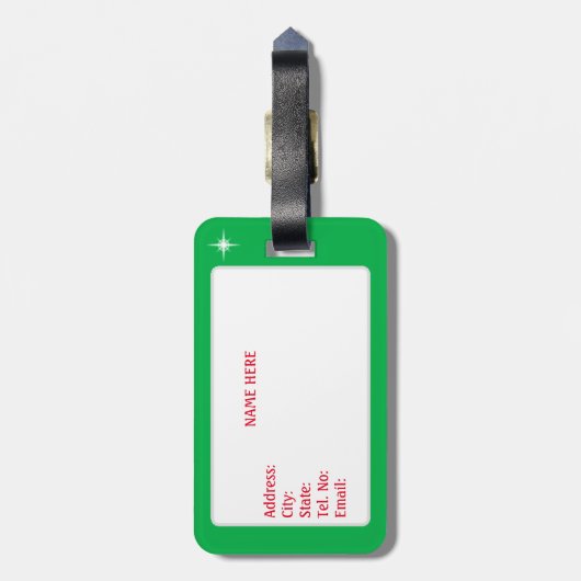 Schattigee Kerst Elf & Star op Groen Bagagelabel (Achterkant verticaal)