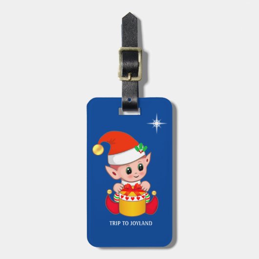 Schattigee Kerst Elf & Star op Royal Blue Bagagelabel (Voorkant verticaal)