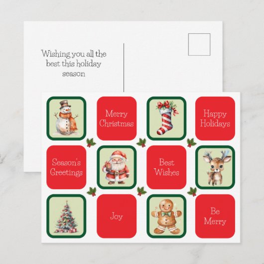 Schattigee kerst- en vakantiewensen op pleinen briefkaart (Voorkant / Achterkant)