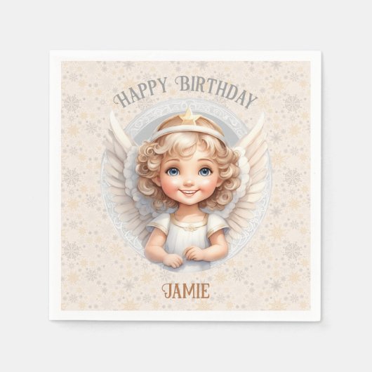 Schattigee kerst engel verjaardagsnaam papieren se servet (Voorkant)