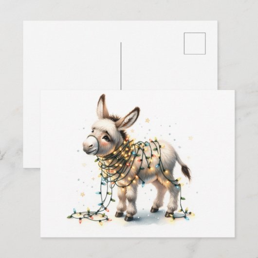 Schattigee kerst ezel verpakt in Lights Briefkaart (Voorkant / Achterkant)